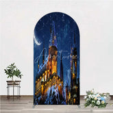 Aperturee - Aperturee Arch Backdrop Magic Castle Night Wizard School Winter Moon Starry Sky Arch Cover