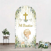 Aperturee - Aperturee Arch Backdrop Mi Bautizo Angel Gold Cross Cover Greenery Eucalyptus Baptism Chiara Wall Background Religious Decor