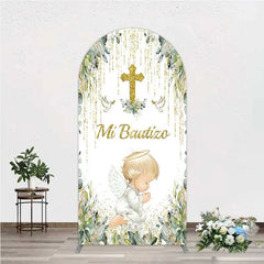Aperturee - Aperturee Arch Backdrop Mi Bautizo Angel Gold Cross Cover Greenery Eucalyptus Baptism Chiara Wall Background Religious Decor