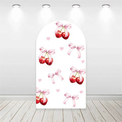 Aperturee - Aperturee Arch Backdrop Pink Cherry Checkered Pattern Coquette Bow Red Fruit Sweet Birthday Arch Cover