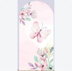 Aperturee - Aperturee Arch Backdrop Pink Watercolor Butterfly Floral Spring Garden Flowers Girl Birthday Arch Cover