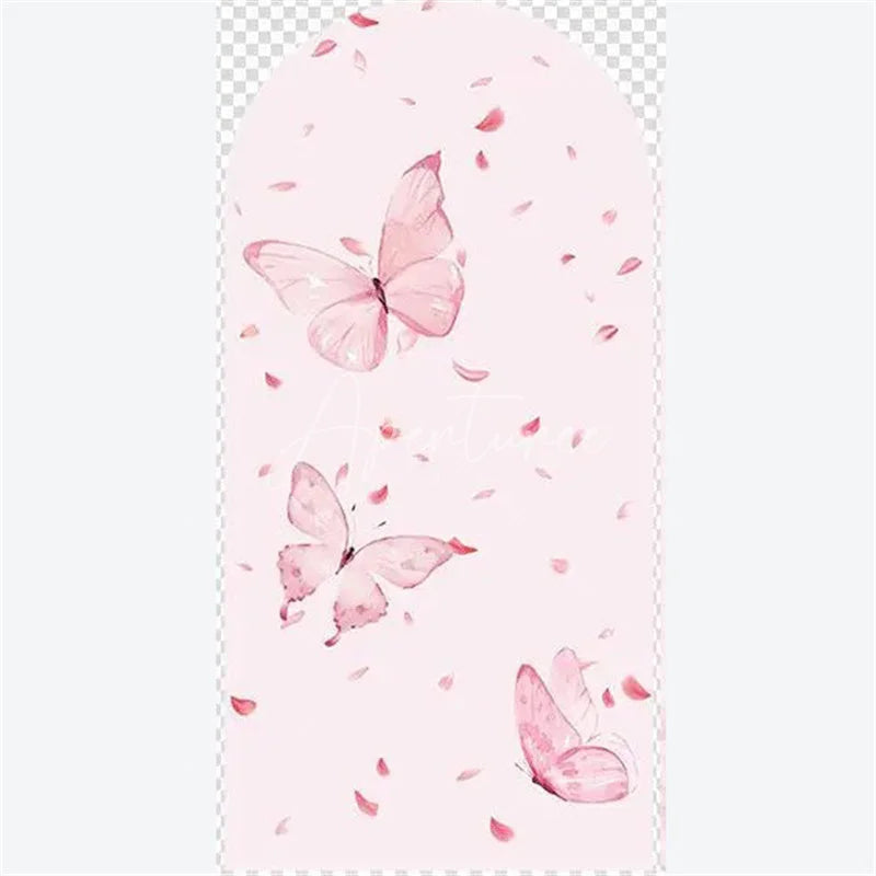 Aperturee - Aperturee Arch Backdrop Pink Watercolor Butterfly Floral Spring Garden Flowers Girl Birthday Arch Cover