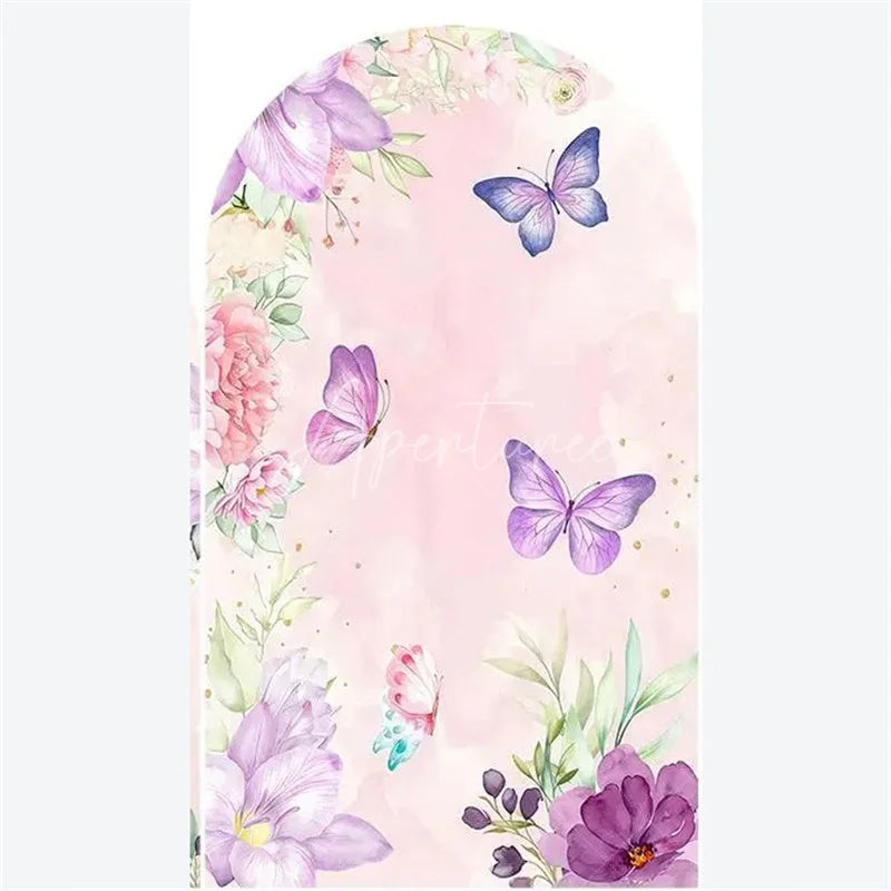 Aperturee - Aperturee Arch Backdrop Pink Watercolor Butterfly Floral Spring Garden Flowers Girl Birthday Arch Cover