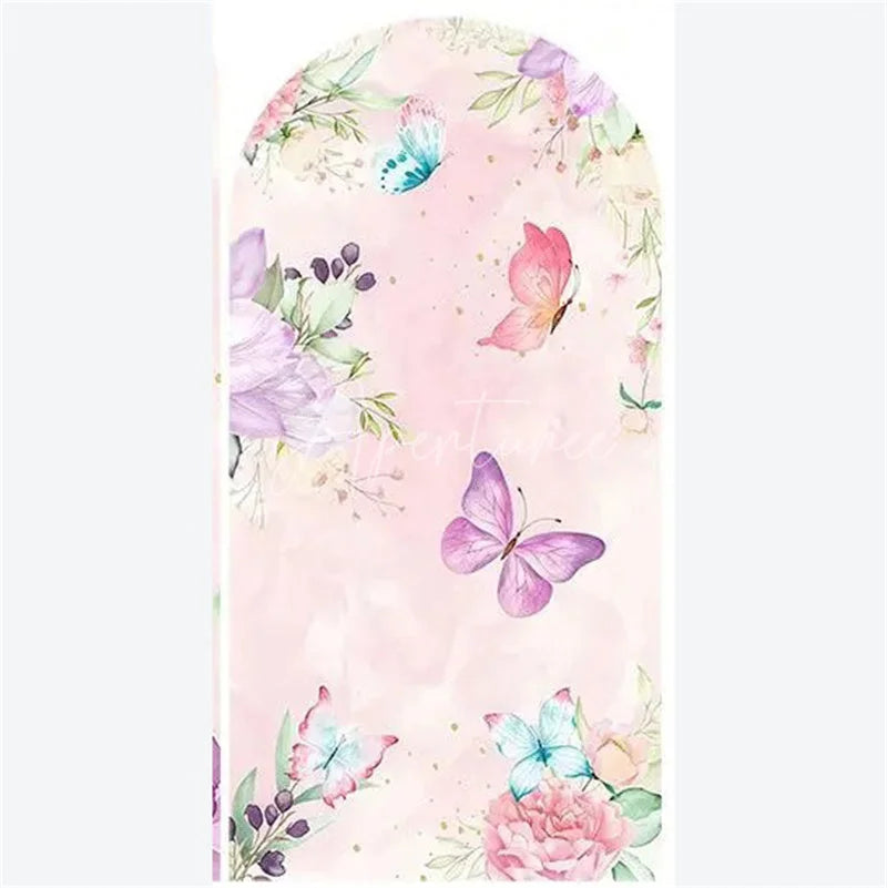 Aperturee - Aperturee Arch Backdrop Pink Watercolor Butterfly Floral Spring Garden Flowers Girl Birthday Arch Cover
