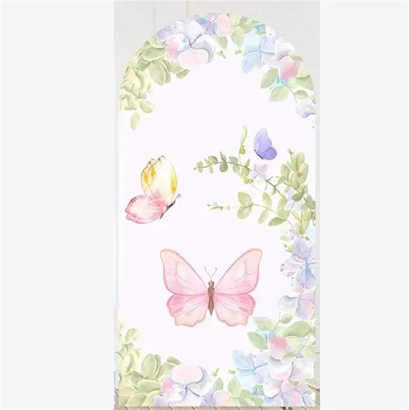 Aperturee - Aperturee Arch Backdrop Pink Watercolor Butterfly Floral Spring Garden Flowers Girl Birthday Arch Cover