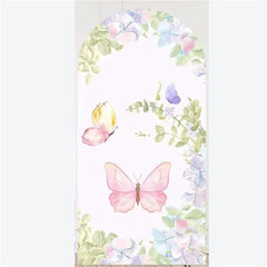 Aperturee - Aperturee Arch Backdrop Pink Watercolor Butterfly Floral Spring Garden Flowers Girl Birthday Arch Cover