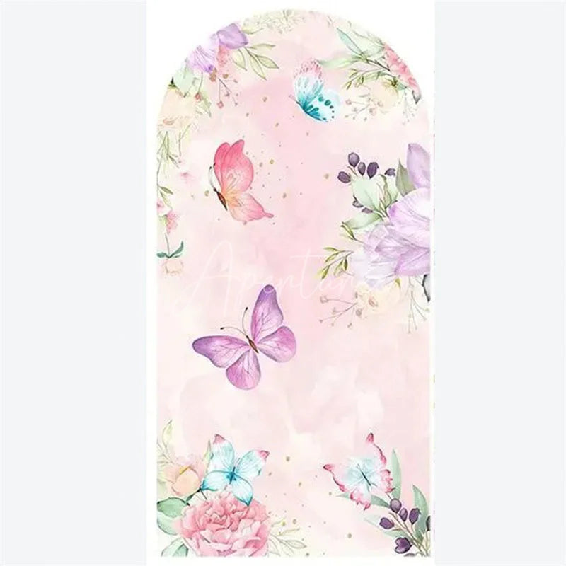 Aperturee - Aperturee Arch Backdrop Pink Watercolor Butterfly Floral Spring Garden Flowers Girl Birthday Arch Cover