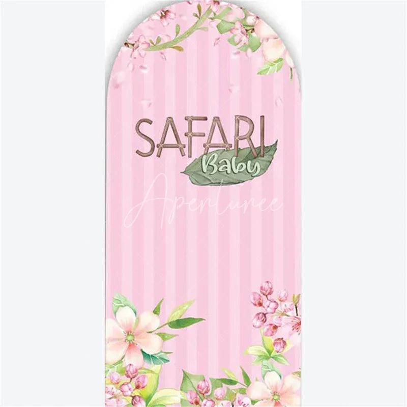 Aperturee - Aperturee Arch Backdrop Safari Baby Shower Green Leaves Jungle Animals Theme Beige Stripes Arch Cover