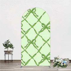 Aperturee - Aperturee Arch Backdrop Sage Green Bow Ribbon Lattice Pattern Party Decoration