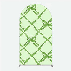 Aperturee - Aperturee Arch Backdrop Sage Green Bow Ribbon Lattice Pattern Party Decoration