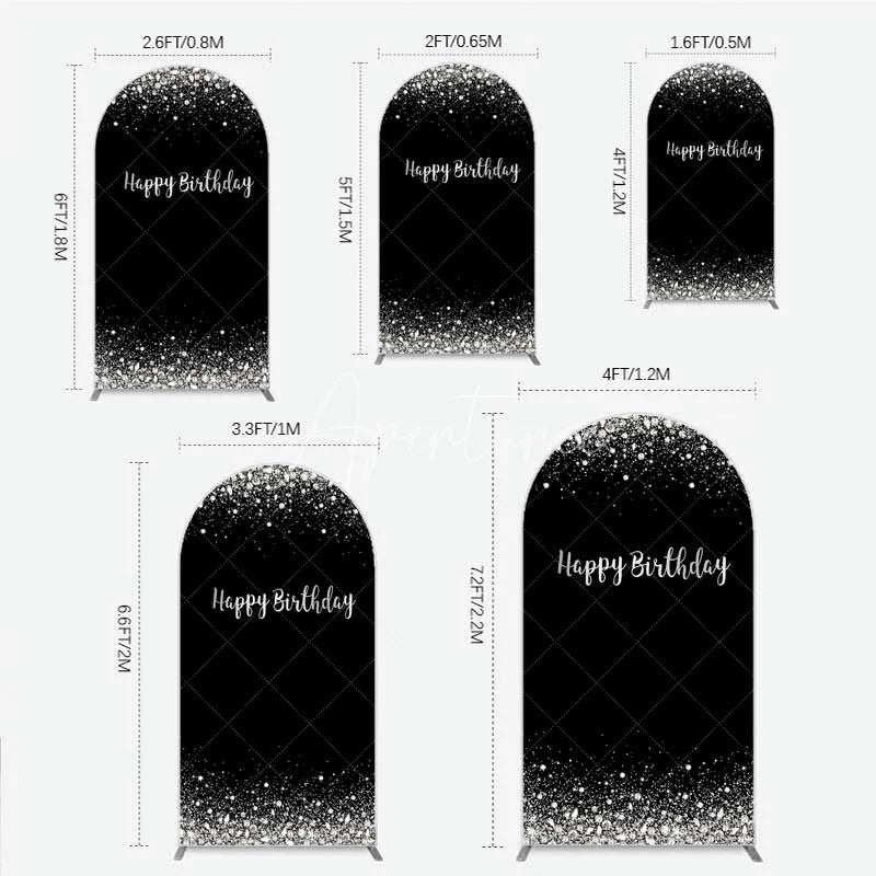 Aperturee - Aperturee Arch Backdrop Silver Diamonds Glitz Black Background Sparkle Happy Birthday Arch Cover