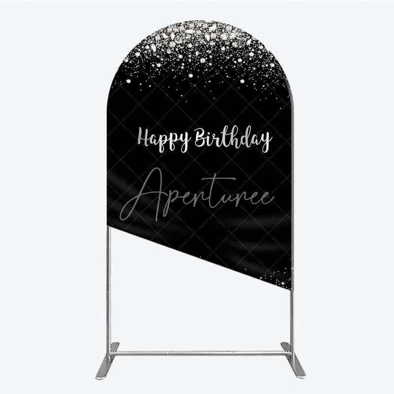 Aperturee - Aperturee Arch Backdrop Silver Diamonds Glitz Black Background Sparkle Happy Birthday Arch Cover