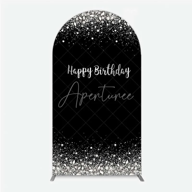 Aperturee - Aperturee Arch Backdrop Silver Diamonds Glitz Black Background Sparkle Happy Birthday Arch Cover