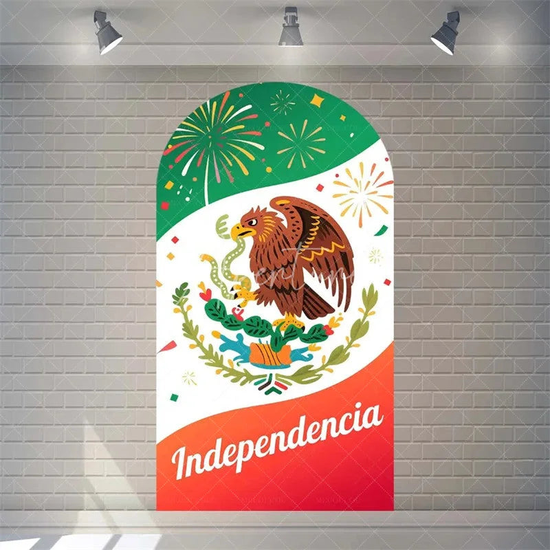 Aperturee - Aperturee Arch Backdrop Viva Mexico Flag Independence Day Cover Mexican Fiesta Eagle Emblem Chiara Wall Background Party Decor