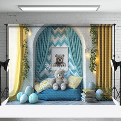 Aperturee - Aperturee Arch Wall Blue Cozy Sofa Bear Cake Smash Backdrop