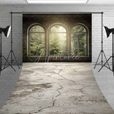 Aperturee - Aperturee Arched Window Forest View Sweep Photo Backdrop Sunlight Green Woods Nature Background Indoor Scenery Floor Prop