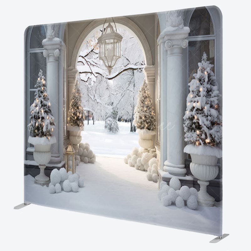 Aperturee - Aperturee Architecture Winter Snowy Scenery Tension Fsbric Backdrop