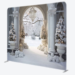 Aperturee - Aperturee Architecture Winter Snowy Scenery Tension Fsbric Backdrop