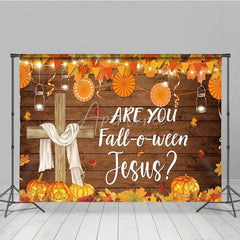 Aperturee - Aperturee Are You Fall-o-ween Jesus Backdrop Christian Autumn Harvest Festival with Cross Rustic Pumpkin Party Decor