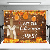 Aperturee - Aperturee Are You Fall-o-ween Jesus Backdrop Christian Autumn Harvest Festival with Cross Rustic Pumpkin Party Decor
