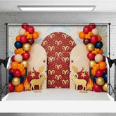 Aperturee - Aperturee Aries Zodiac Cake Smash Backdrop Red and Gold Ram Party Background for Astrology Birthday