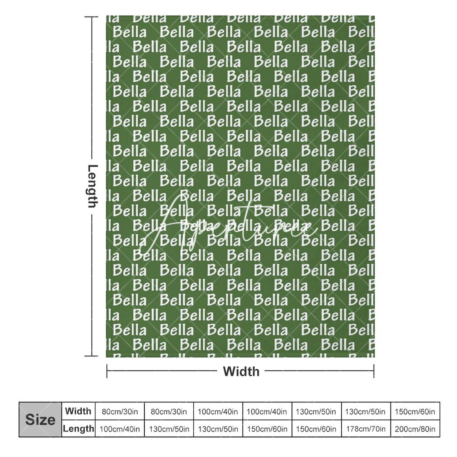 Aperturee - Aperturee Army Green White Repeated Personalized Name Blanket