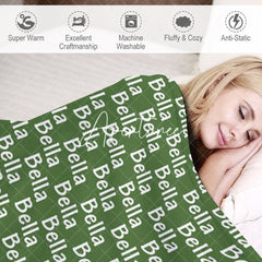 Aperturee - Aperturee Army Green White Repeated Personalized Name Blanket