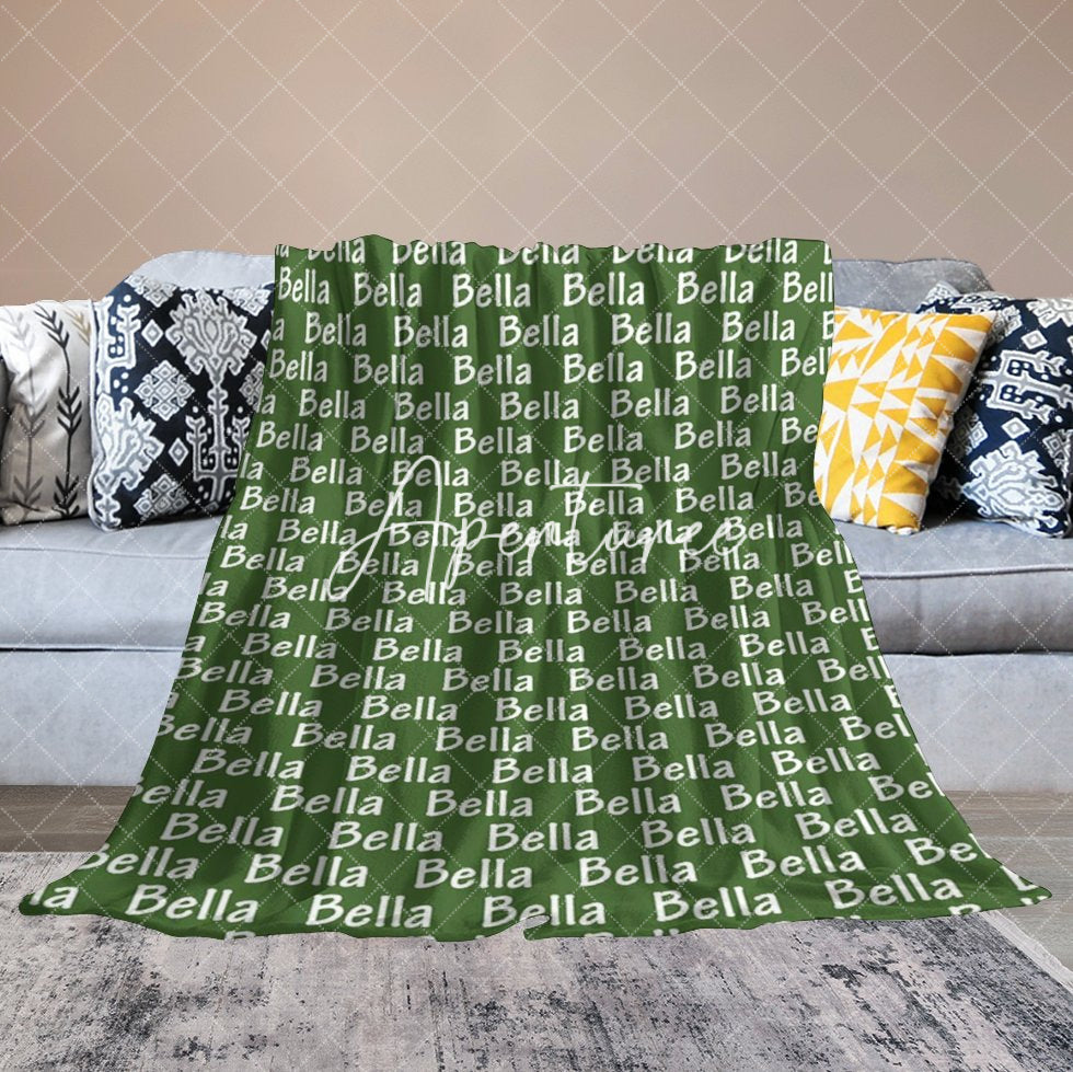Aperturee - Aperturee Army Green White Repeated Personalized Name Blanket
