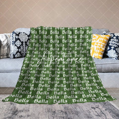 Aperturee - Aperturee Army Green White Repeated Personalized Name Blanket