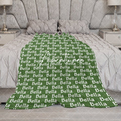 Aperturee - Aperturee Army Green White Repeated Personalized Name Blanket