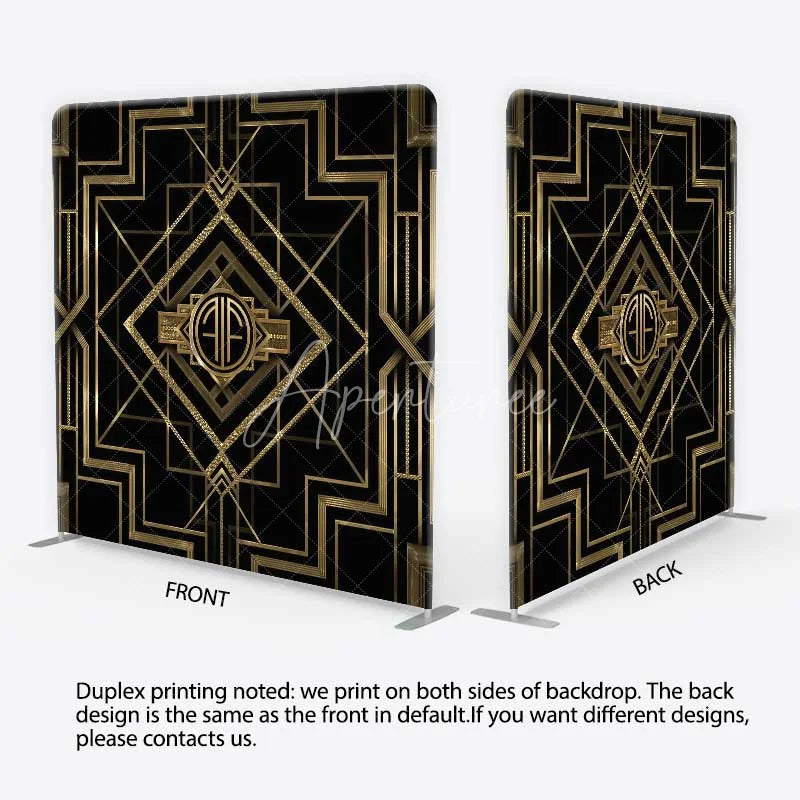 Aperturee - Aperturee Art Deco Gatsby Style Tension Fabric Backdrop Black and Gold Geometric Luxury Party Background
