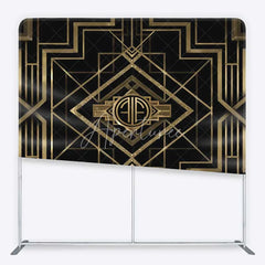 Aperturee - Aperturee Art Deco Gatsby Style Tension Fabric Backdrop Black and Gold Geometric Luxury Party Background