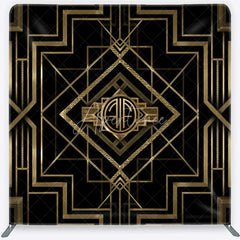 Aperturee - Aperturee Art Deco Gatsby Style Tension Fabric Backdrop Black and Gold Geometric Luxury Party Background