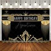 Aperturee - Aperturee Art Deco Gold and Black Happy Birthday Backdrop Gatsby Style Geometric Party Banner for Photography