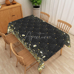 Aperturee - Aperturee Art Deco Tablecloth with Black White and Gold Rhombus Pattern for Elegant 1920s Themed Party Decor