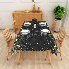 Aperturee - Aperturee Art Deco Tablecloth with Black White and Gold Rhombus Pattern for Elegant 1920s Themed Party Decor