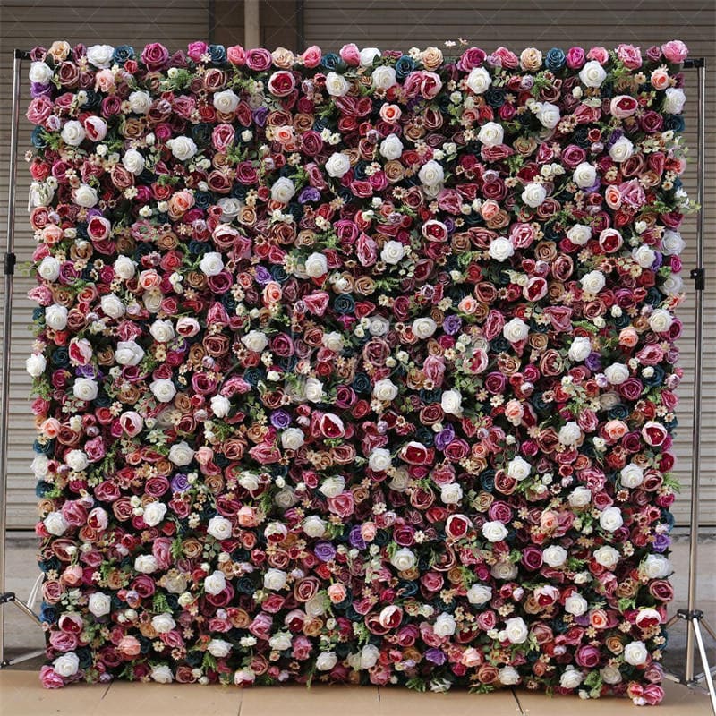 Aperturee - Aperturee Artificial Colorful Flower Wall Backdrop For Garden