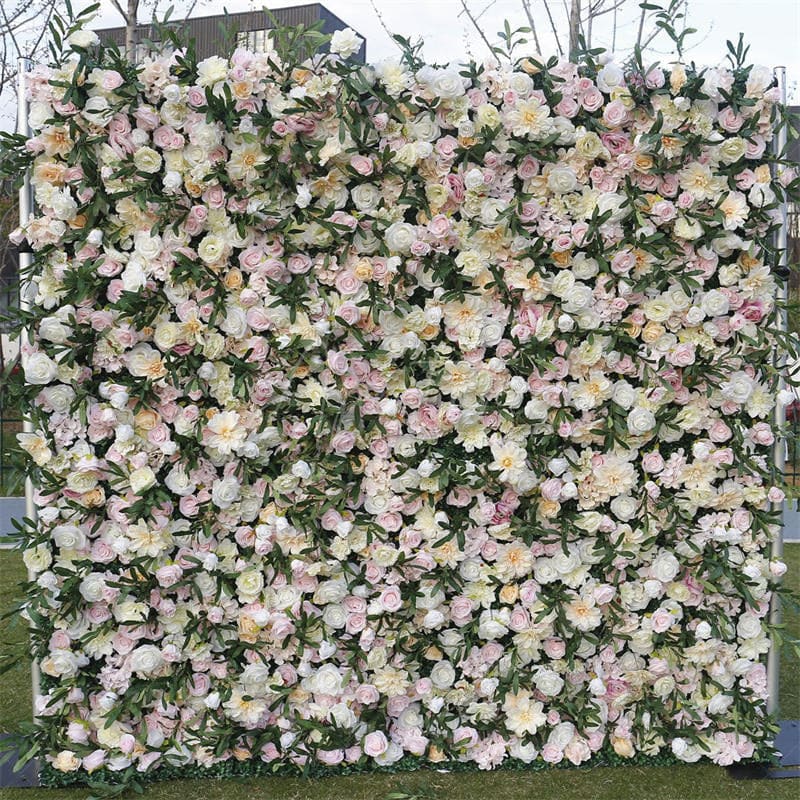 Aperturee - Aperturee Artificial Pink Beige Floral Wall Wedding Birthday Decor