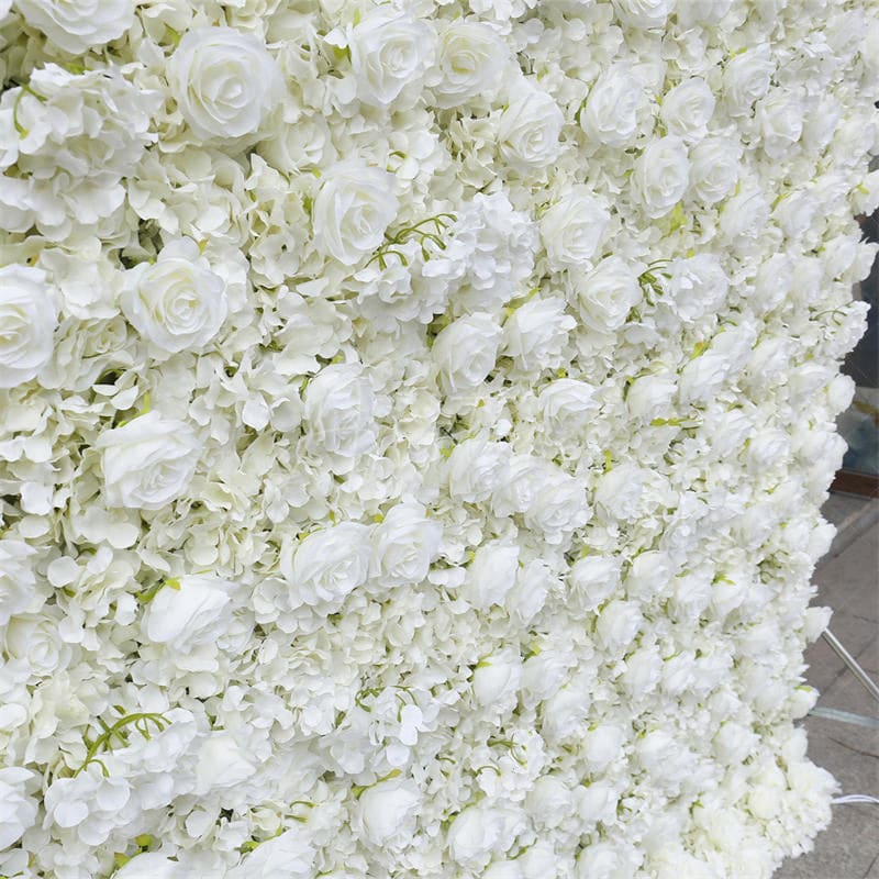 Aperturee - Aperturee Artificial White Flower Wall Bridal Shower Decor