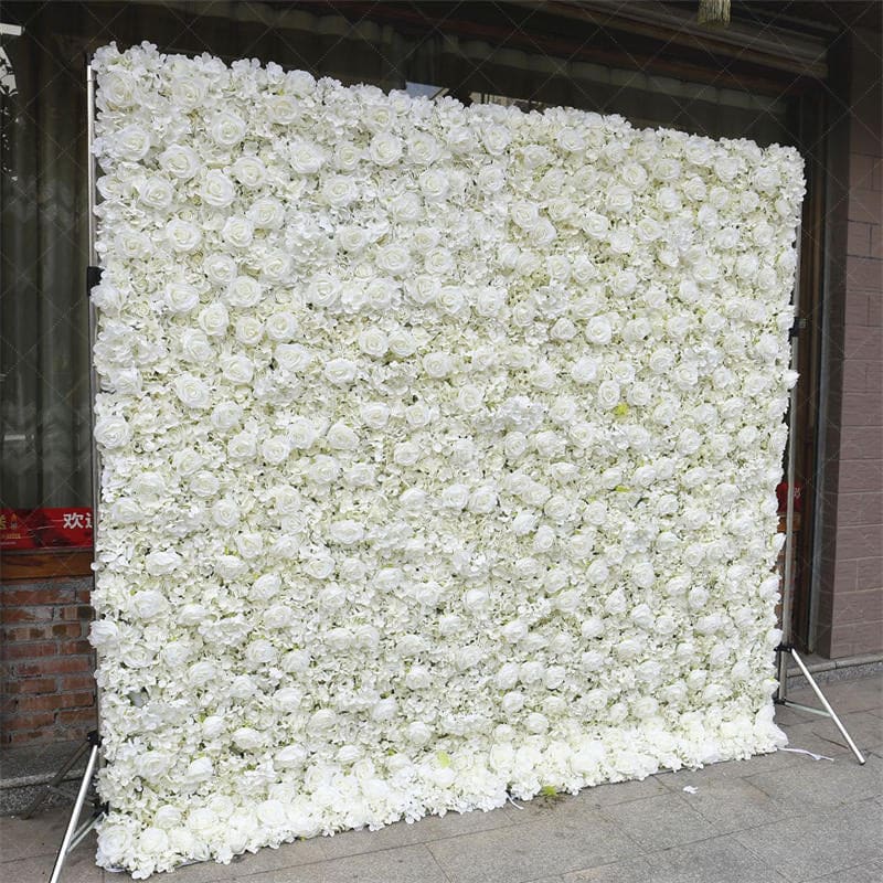 Aperturee - Aperturee Artificial White Flower Wall Bridal Shower Decor
