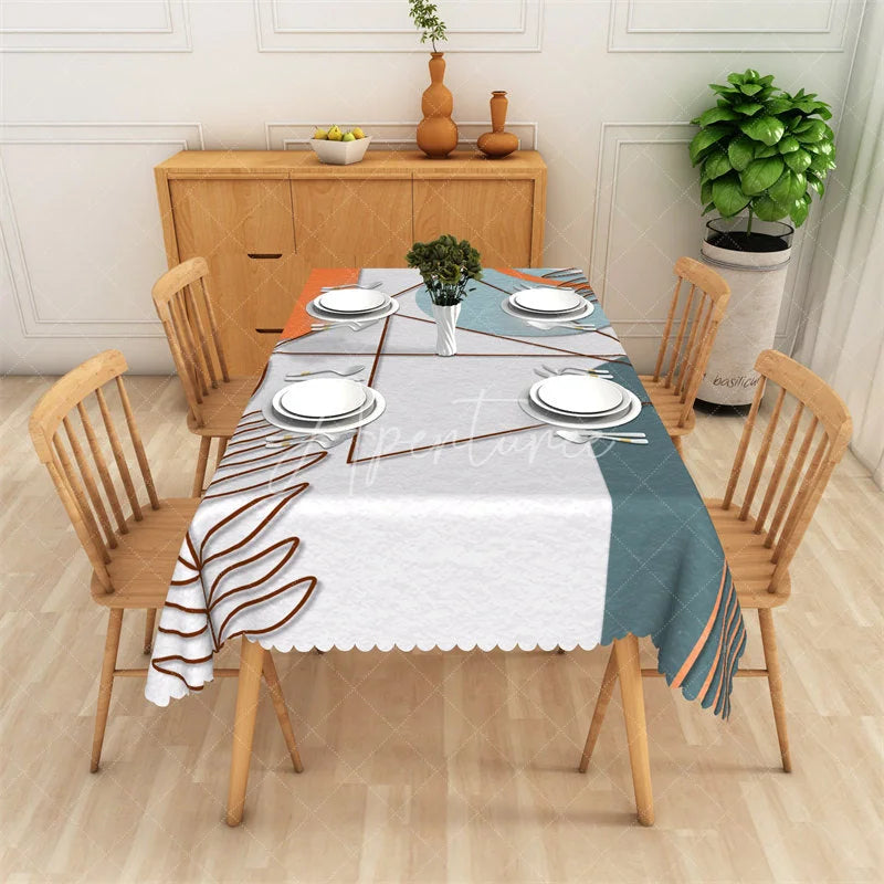 Aperturee - Aperturee Artistic Abstract Geometric Leaf Rectangle Tablecloth Multi-Color Modern Dining and Kitchen Decor