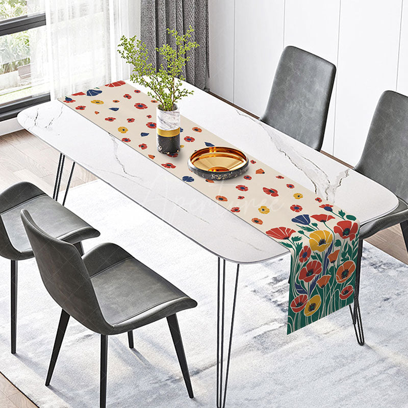 Aperturee - Aperturee Artistic Abstract Table Runner with Bold Red Floral Pattern Modern Statement Piece for Dining Room Decor