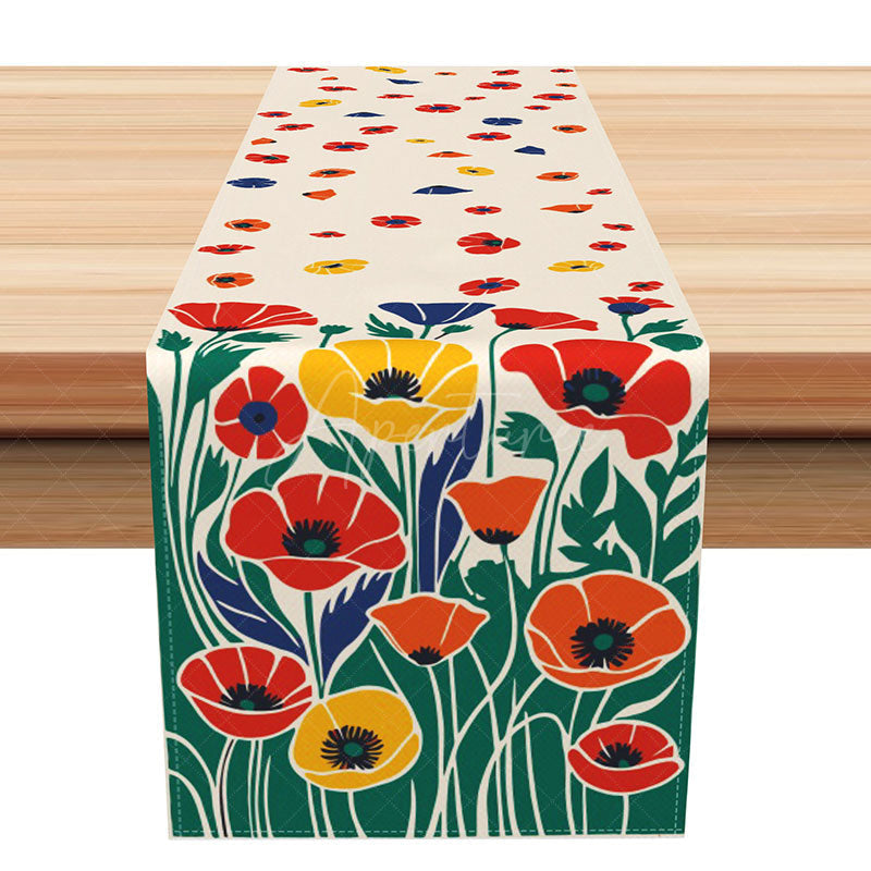 Aperturee - Aperturee Artistic Abstract Table Runner with Bold Red Floral Pattern Modern Statement Piece for Dining Room Decor