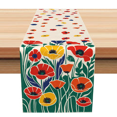 Aperturee - Aperturee Artistic Abstract Table Runner with Bold Red Floral Pattern Modern Statement Piece for Dining Room Decor