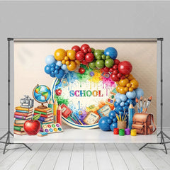 Aperturee - Aperturee Artistic Back To School Backdrop Paint Splatter Globe Books Apple Background Student Photography Banner