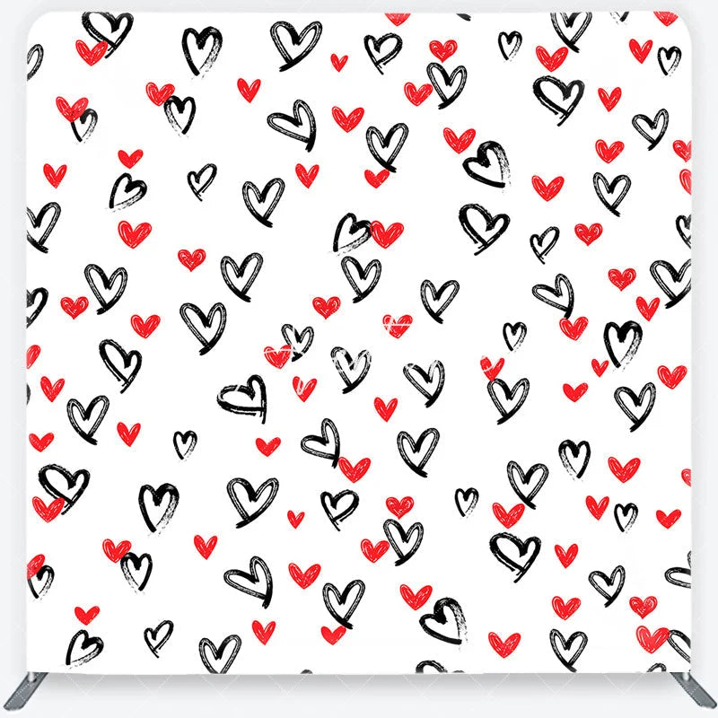 Aperturee - Aperturee Artistic Black and Red Brushstroke Hearts Square Double-Sided Backdrop Romantic Valentine’s Day Celebration Decor