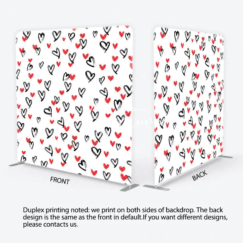 Aperturee - Aperturee Artistic Black and Red Brushstroke Hearts Square Double-Sided Backdrop Romantic Valentine’s Day Celebration Decor