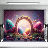 Aperturee - Aperturee Artistic Colorful Eggs Greenery Easter Photo Backdrop