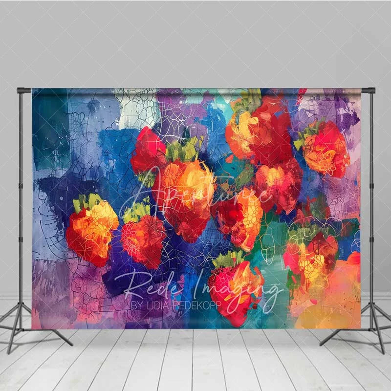 Aperturee - Aperturee Artistic Graffiti Strawberry Wall Photography Backdrop Abstract Paint Grunge Street Art Background