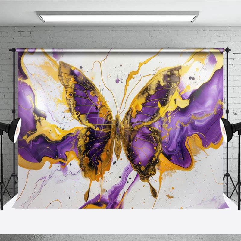 Aperturee - Aperturee Artistic Purple Gold Abstract Butterfly Backdrop